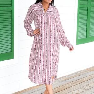 Heyson Large maroon and ivory floral design button down midi dress or duster.